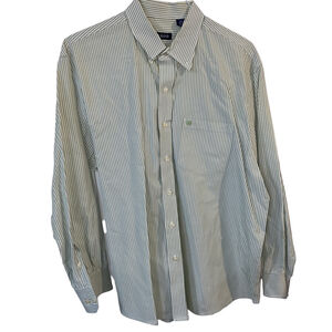 Men's IZOD Casual Button Down Shirt XL White Green Striped 100% Cotton